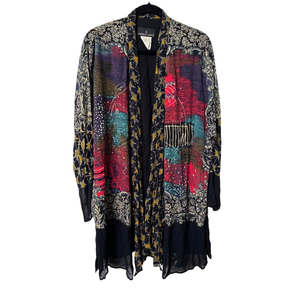 Vintage Carole Little Celestial Zodiac Duster Cardigan Rayon 90s Made in Canada